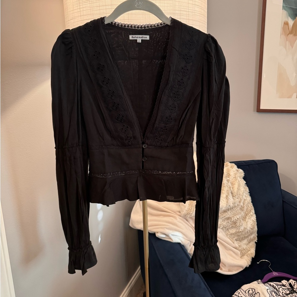 Reformation blouse, black, size 0. Never worn.